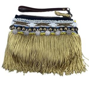 Elliot Mann NY Indie Clutch Wristlet Beaded Gold Fringe Coins Boho Handcrafted